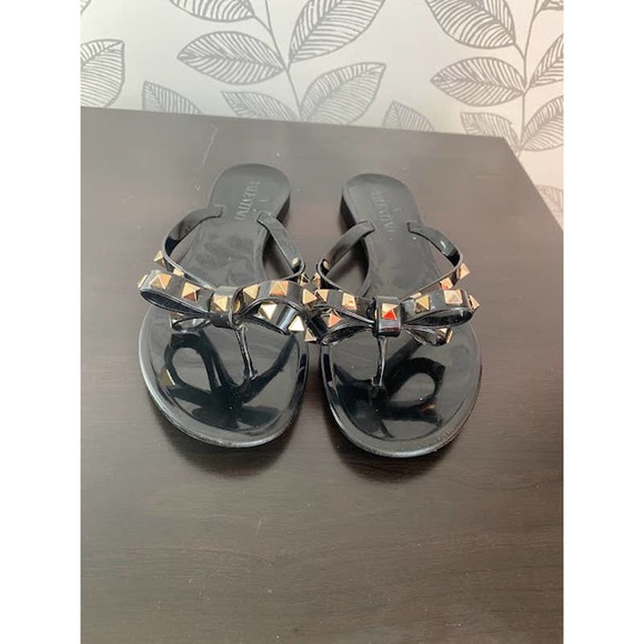 Valentino Shoes - Valentino Garvani Gold Studded Thong Sandals, Size US 7 1/2